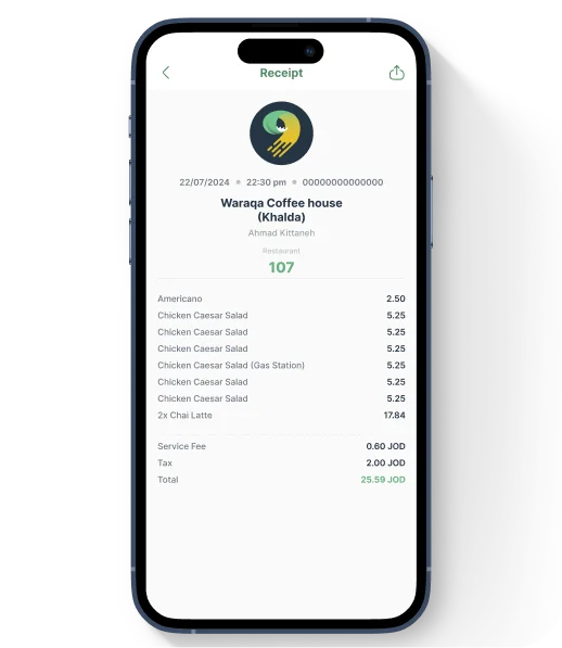 Digital receipt in Waraqa app